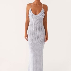 Zara Rose Crochet Maxi Dress - Blue
