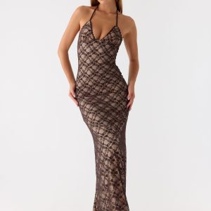 Zecca Lace Maxi Dress - Chocolate