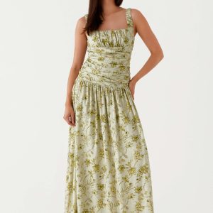 Zinna Linen Maxi Dress - Sage Floral