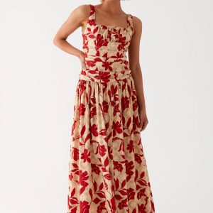 Zinna Linen Maxi Dress - Red
